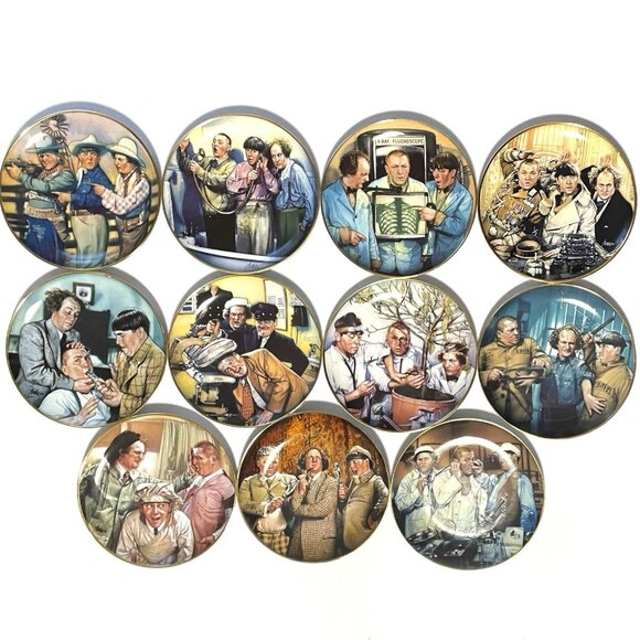 Vintage The Three Stooges Collectible Porcelain Plates SET of 11 Franklin Mint - Picture 1 of 16